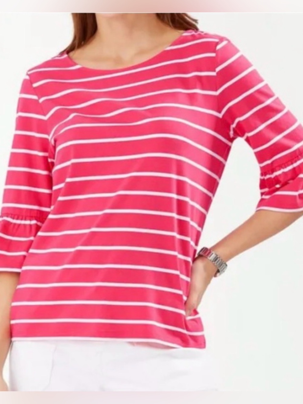 Tommy Bahama Pink and White Striped Bell Sleeve Top